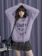 SagiDolls Girl Fighting Velvet Purple Rabbit Sweet Cool Purple V neck Strap Imitation Mink Hair Loose Sweater for Warmth image 4