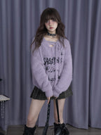 SagiDolls Girl Fighting Velvet Purple Rabbit Sweet Cool Purple V neck Strap Imitation Mink Hair Loose Sweater for Warmth image 0