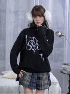 SagiDolls girls fighting spirit wearing two high necked black purple jacquard pullover sweaters sweet and cool loose and slimming keeping warm in winter image 4