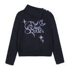 SagiDolls girls fighting spirit wearing two high necked black purple jacquard pullover sweaters sweet and cool loose and slimming keeping warm in winter image 5