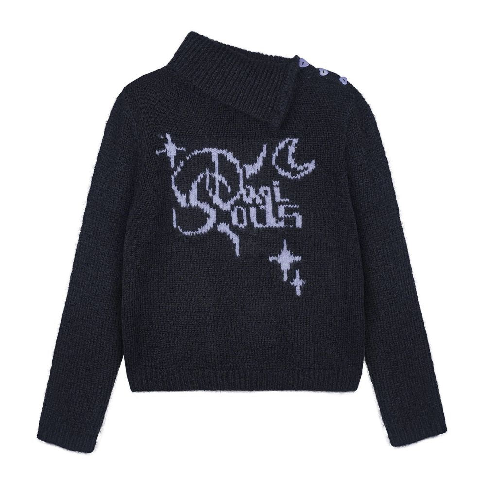 SagiDolls girls fighting spirit wearing two high necked black purple jacquard pullover sweaters sweet and cool loose and slimming keeping warm in winter image 5