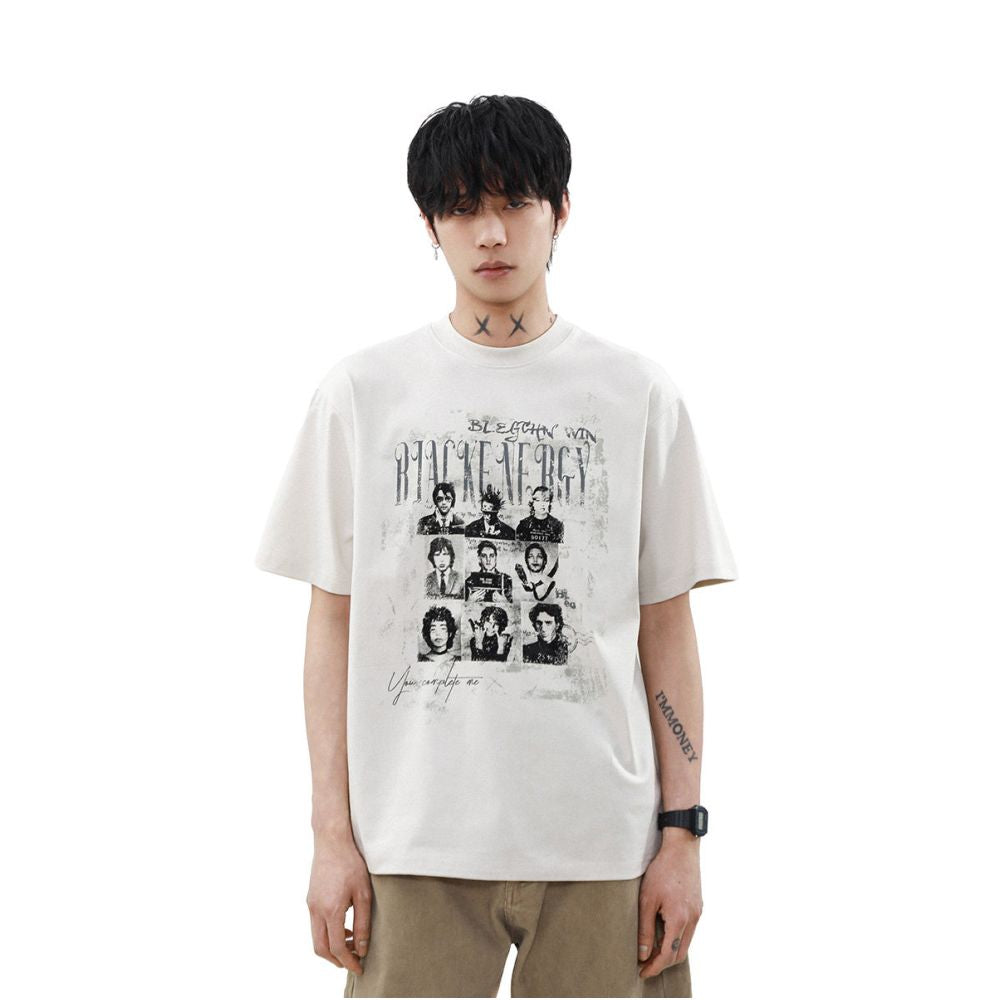 MRNEARLY s American niche design is touching like a printed short sleeved T shirt for men s loose retro versatile round neck top image 3