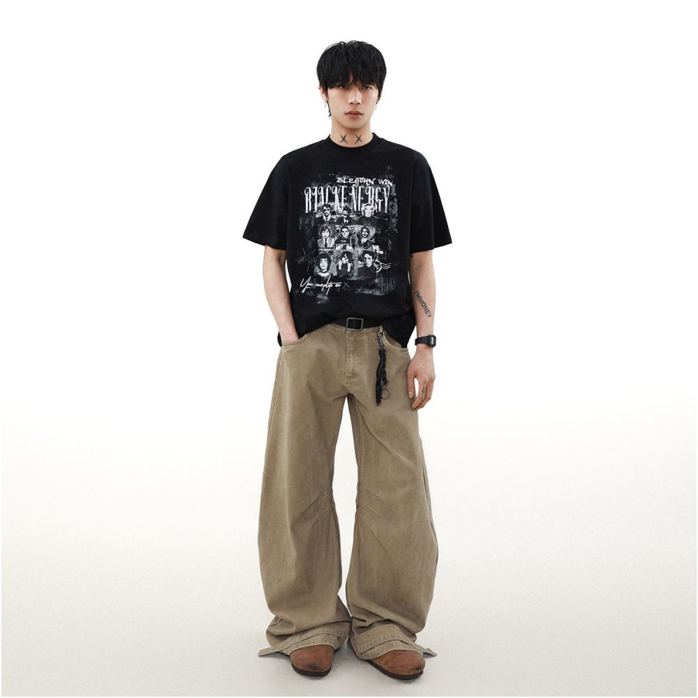 MRNEARLY s American niche design is touching like a printed short sleeved T shirt for men s loose retro versatile round neck top image 5