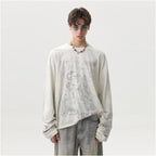 MRNEARLY American retro dirty dyed pure cotton autumn long sleeved T shirt men s and women s trendy brand loose high street hooligan handsome top image 0