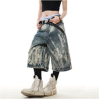 MRNEARLY American Retro New Lightning Flame Pattern Cowboy Shorts for Men in Summer Loose and Handsome Seven Point Pants image 1