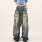 MRNEARLY American street design wide leg work pants for men and women loose straight leg washed retro style jeans image 0