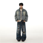 MRNEARLY American retro distressed washed denim down jacket winter thick warm bread jacket couple trend image 5