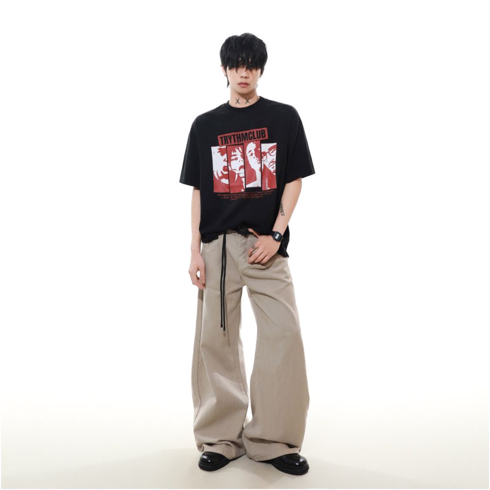 MRNEARLY American casual retro heavyweight couple outfit short sleeved T shirt men s summer European and American high street trendy brand top image 5