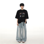 MRNEARLY American retro letter short sleeved T shirt for men trendy brand couple loose and lazy style summer half sleeved top image 2