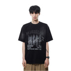 MRNEARLY American Retro Blurred Shadow Printed Short sleeved T shirt for Men 2025 Summer New Loose Half Sleeve image 1