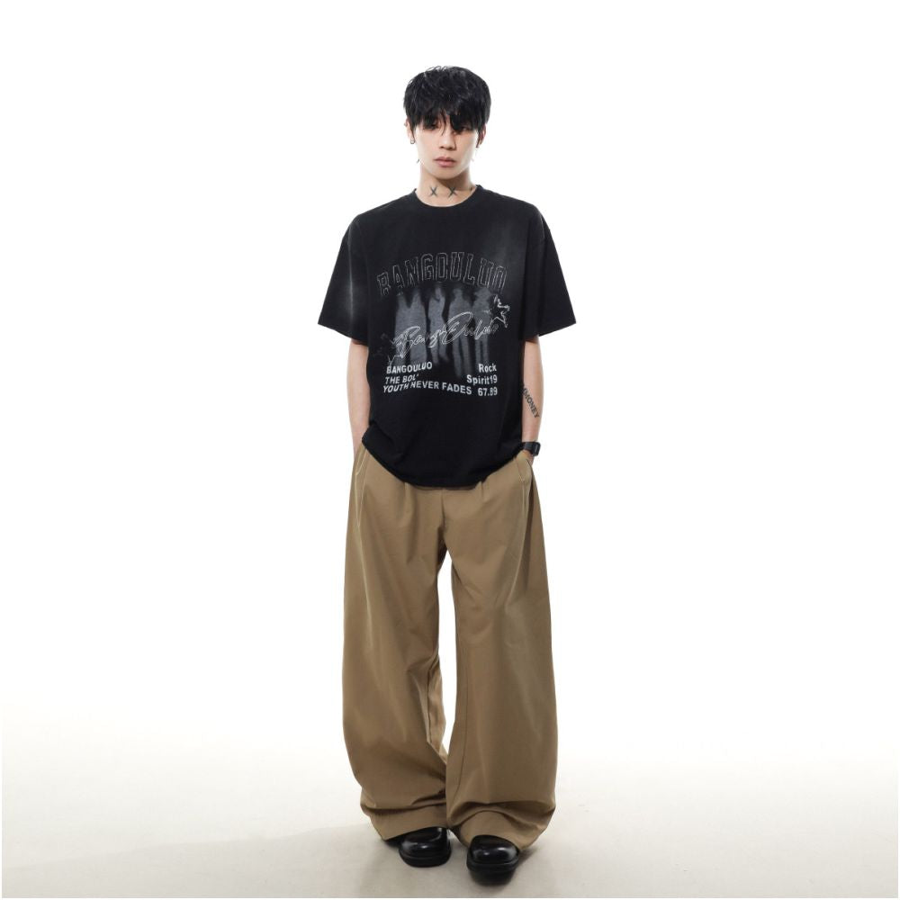 MRNEARLY American Retro Blurred Shadow Printed Short sleeved T shirt for Men 2025 Summer New Loose Half Sleeve image 2