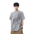 MRNEARLY American Retro Blurred Shadow Printed Short sleeved T shirt for Men 2025 Summer New Loose Half Sleeve image 4