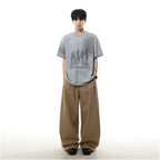 MRNEARLY American Retro Blurred Shadow Printed Short sleeved T shirt for Men 2025 Summer New Loose Half Sleeve image 5