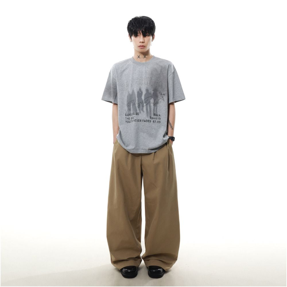 MRNEARLY American Retro Blurred Shadow Printed Short sleeved T shirt for Men 2025 Summer New Loose Half Sleeve image 5