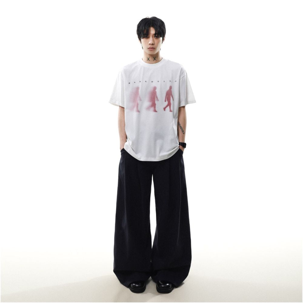 MRNEARLY American Street Shadow Printed Cleanfit Short sleeved T shirt for Men Loose Retro and Handsome Top Trendy image 4