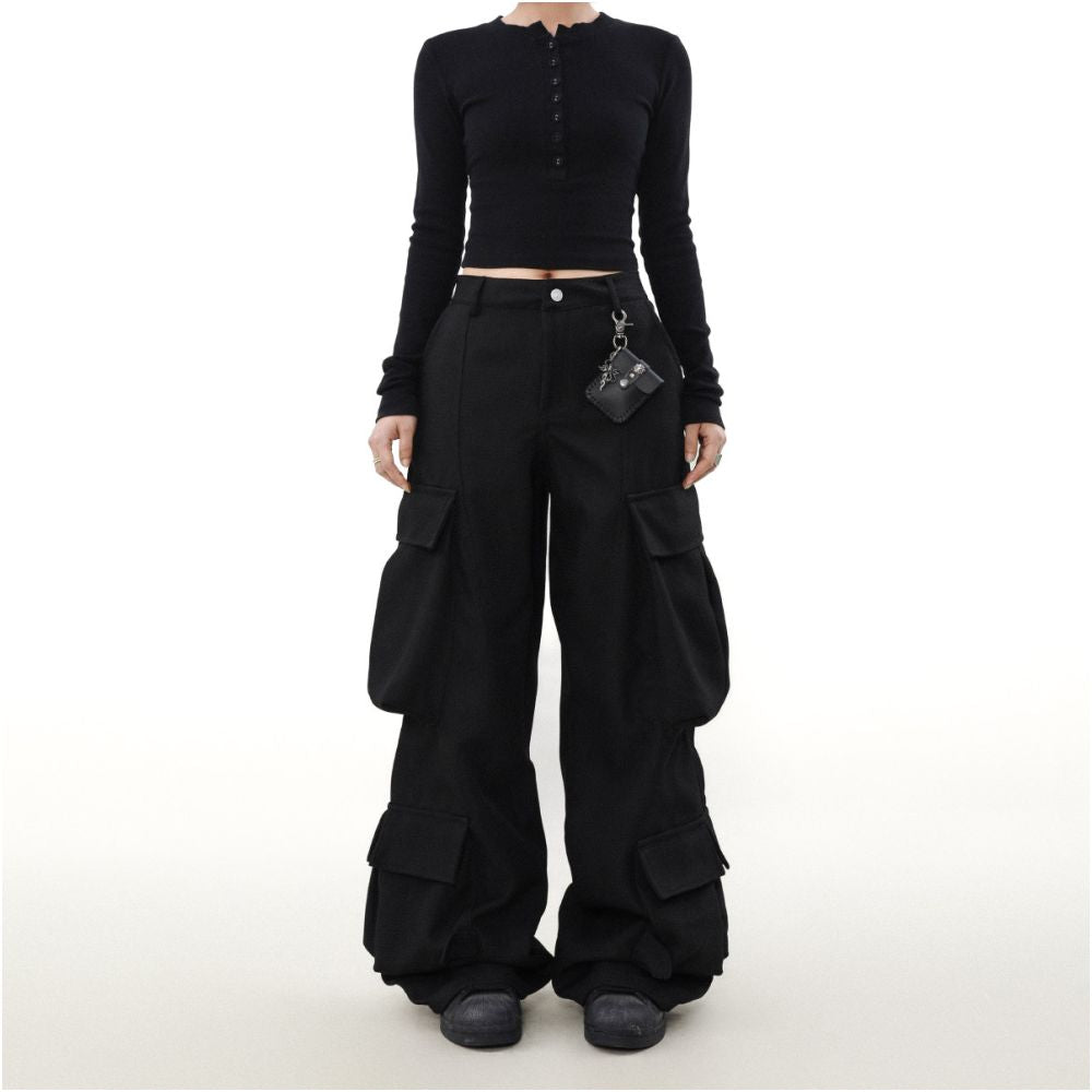 MRNEARLY American retro deconstructive silhouette multi pocket work pants for men and women trendy brand new loose and cool pants image 2