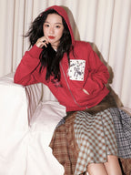 Chemical girl Cherry Fruit kitten print retro red hooded sweatshirt cardigan top for women in autumn image 4