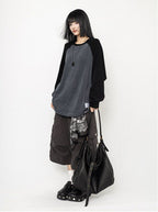 OCTTFLAB American retro patchwork loose casual long sleeved round neck sweatshirt T shirt versatile top for men and women image 4