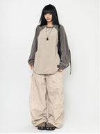 OCTTFLAB American retro patchwork loose casual long sleeved round neck sweatshirt T shirt versatile top for men and women image 5