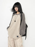 OCTTFLAB American retro patchwork loose casual long sleeved round neck sweatshirt T shirt versatile top for men and women image 0