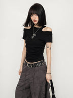 Off-Shoulder Fitted Tee (Black)