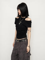 Off-Shoulder Fitted Tee (Black)