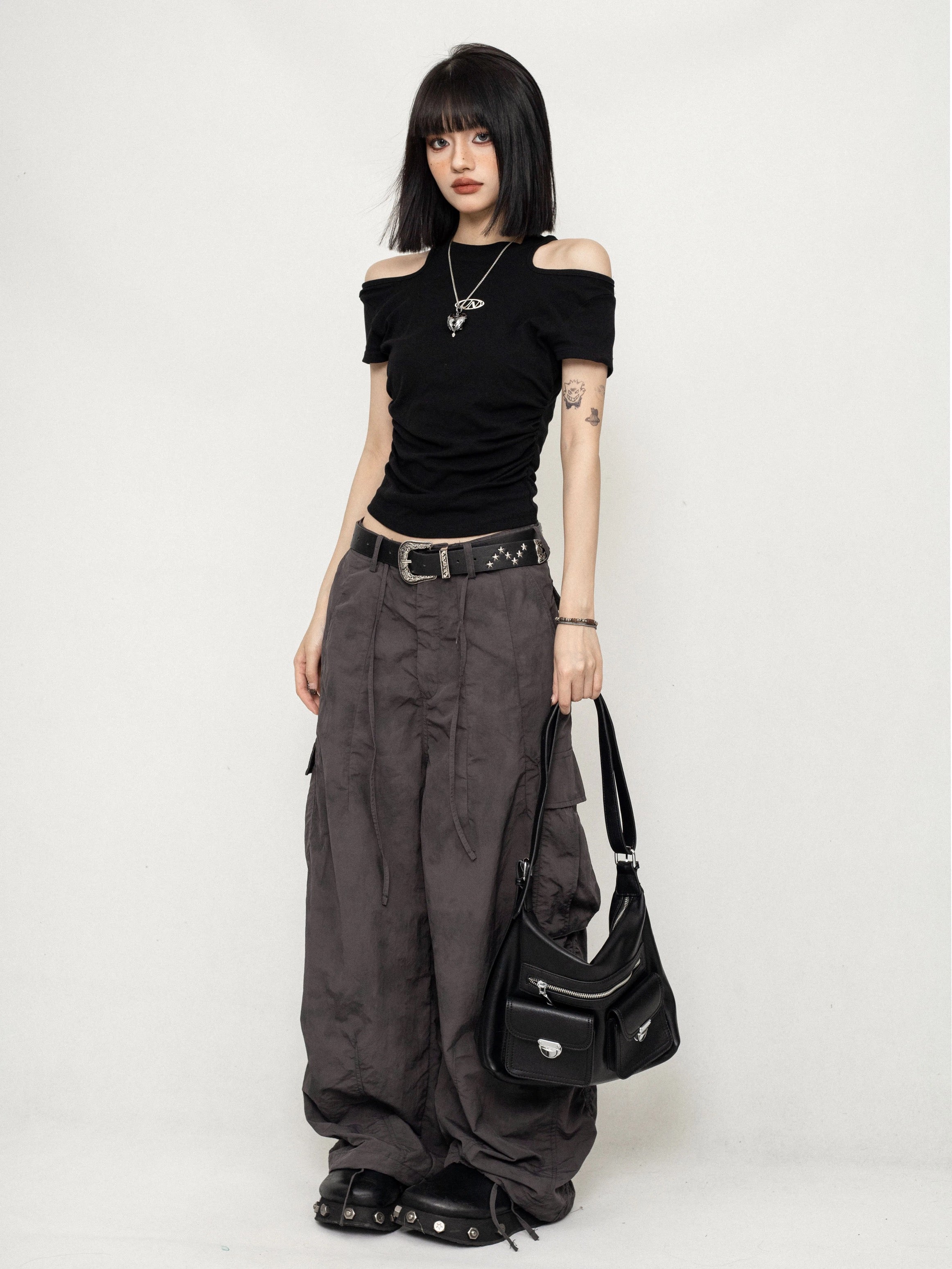 Off-Shoulder Fitted Tee (Black)