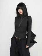 High-Neck Ribbed Knit Top