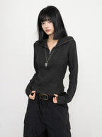 High-Neck Ribbed Knit Top