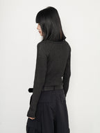 High-Neck Ribbed Knit Top