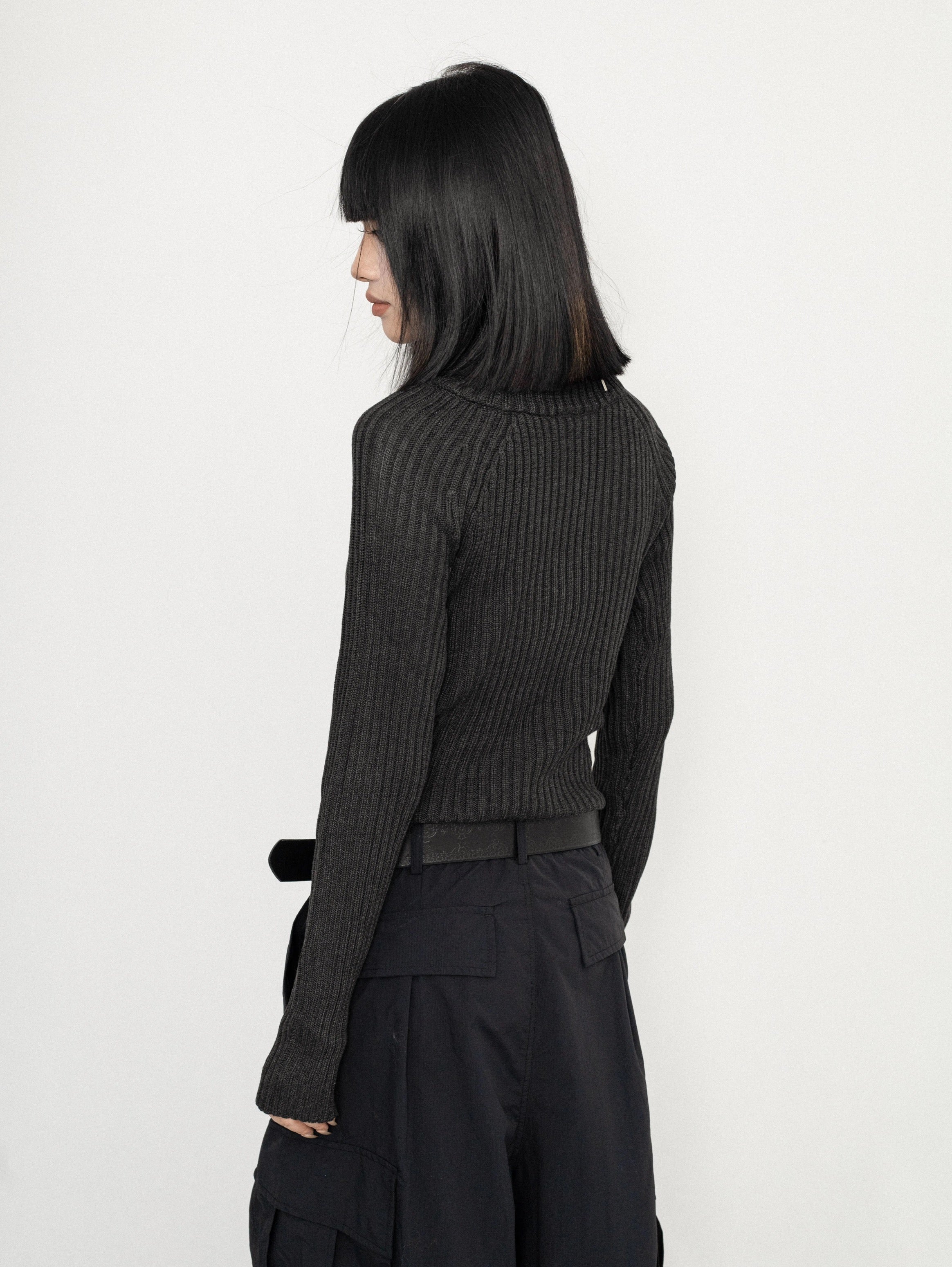 High-Neck Ribbed Knit Top