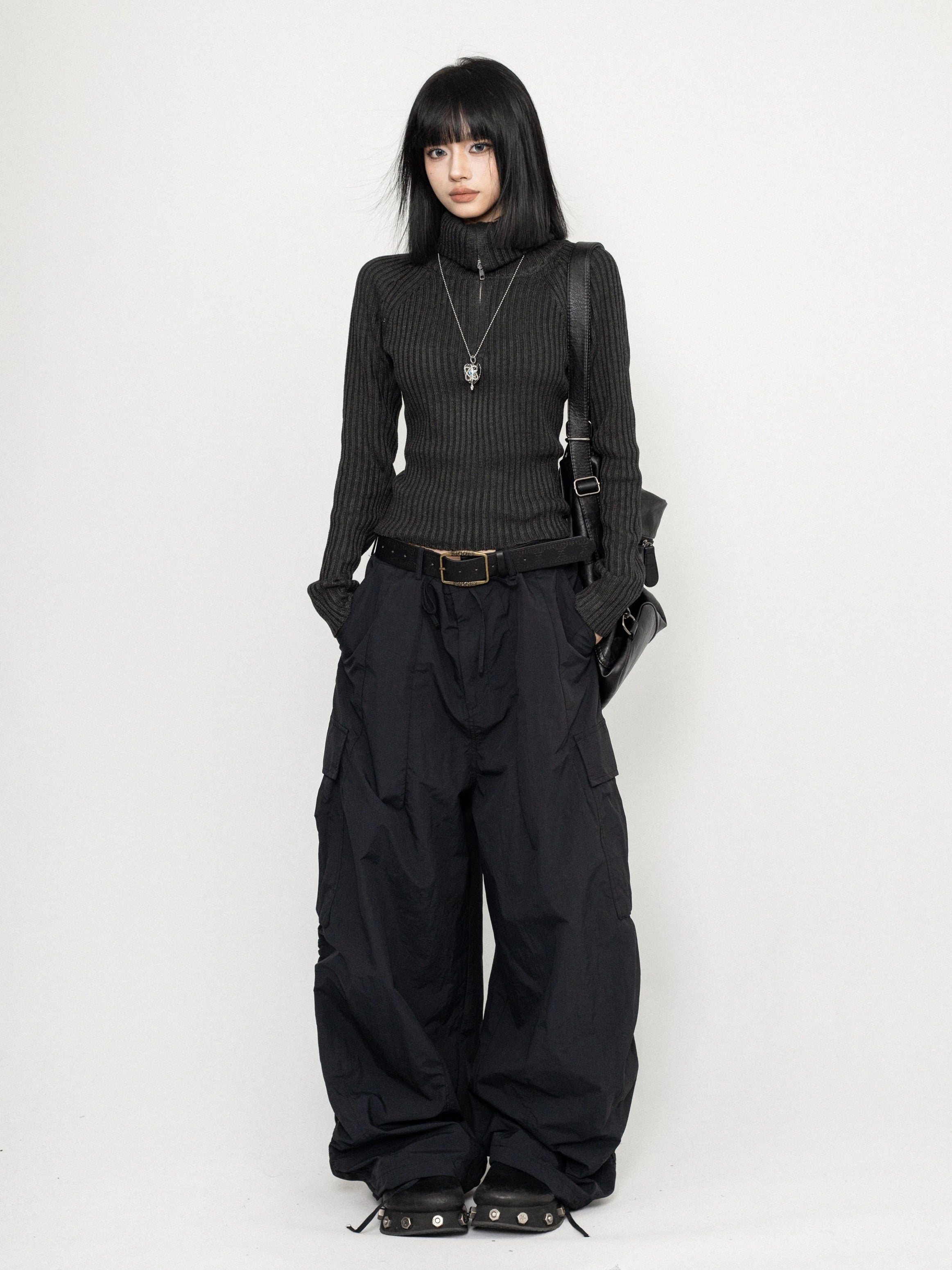 High-Neck Ribbed Knit Top