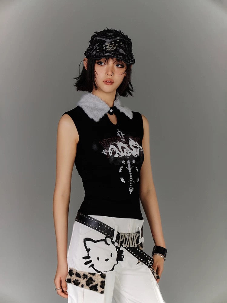 Yuka Faux Fur Collar Top