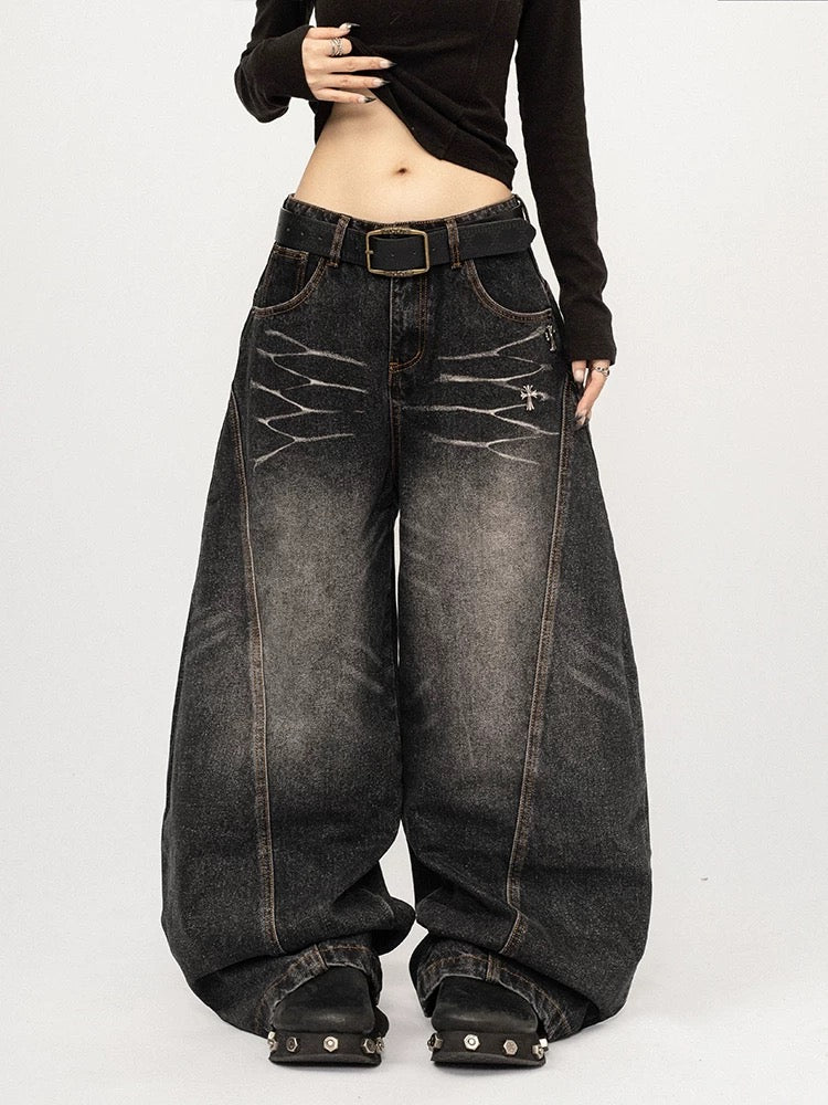Wide Panel Washed Denim Pants