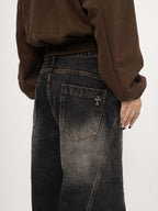Wide Panel Washed Denim Pants