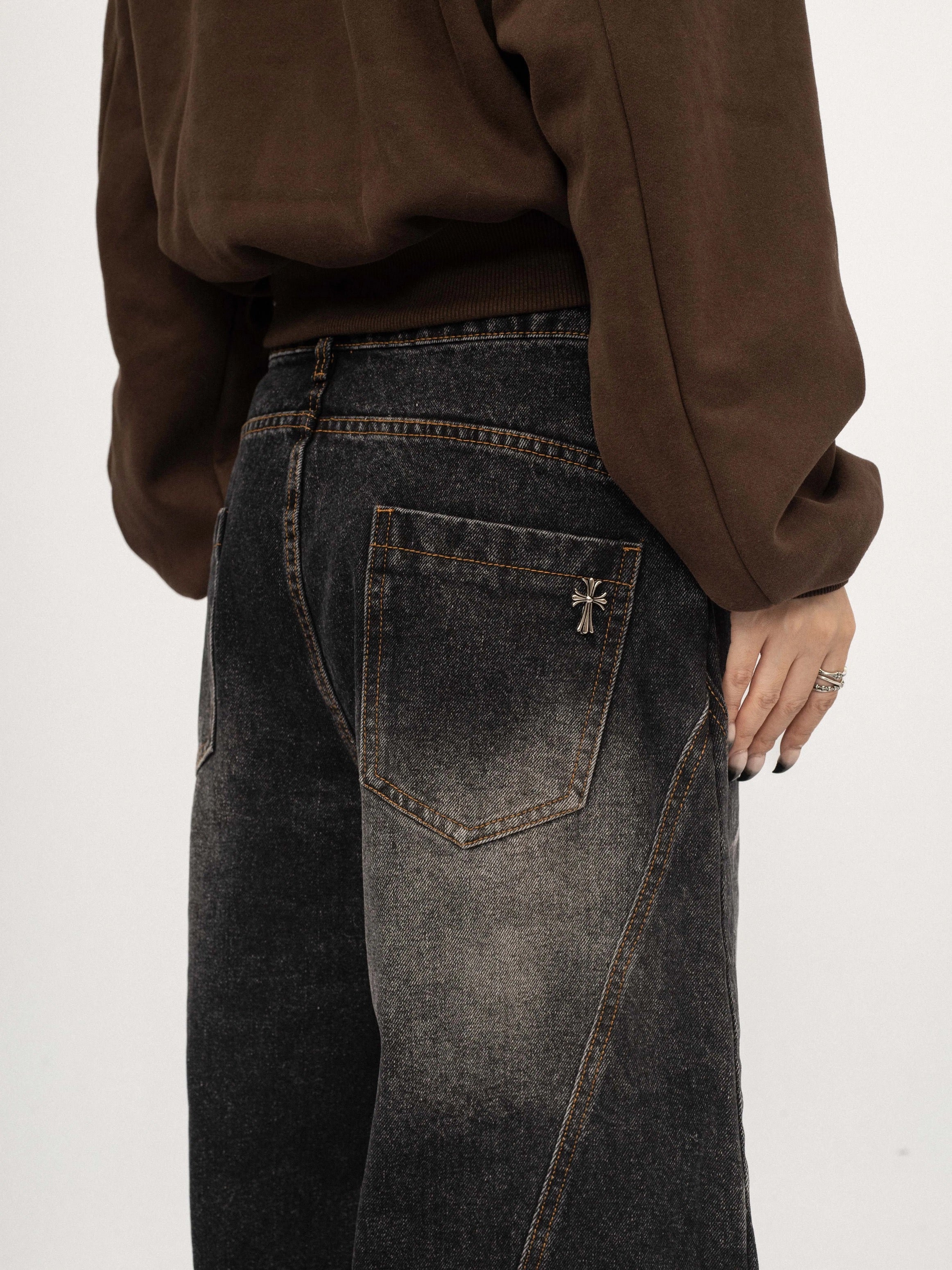 Wide Panel Washed Denim Pants
