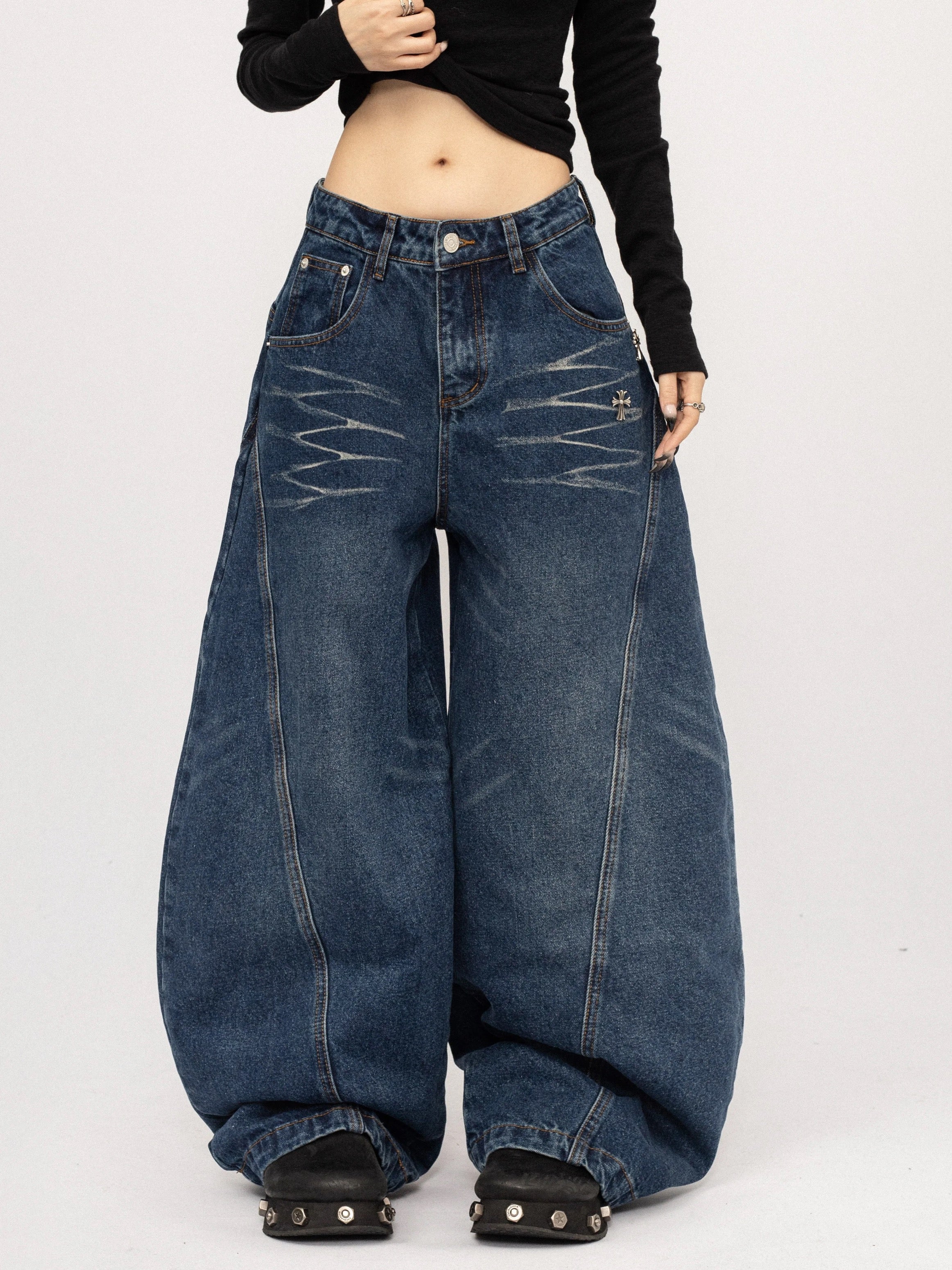 Wide Panel Washed Denim Pants