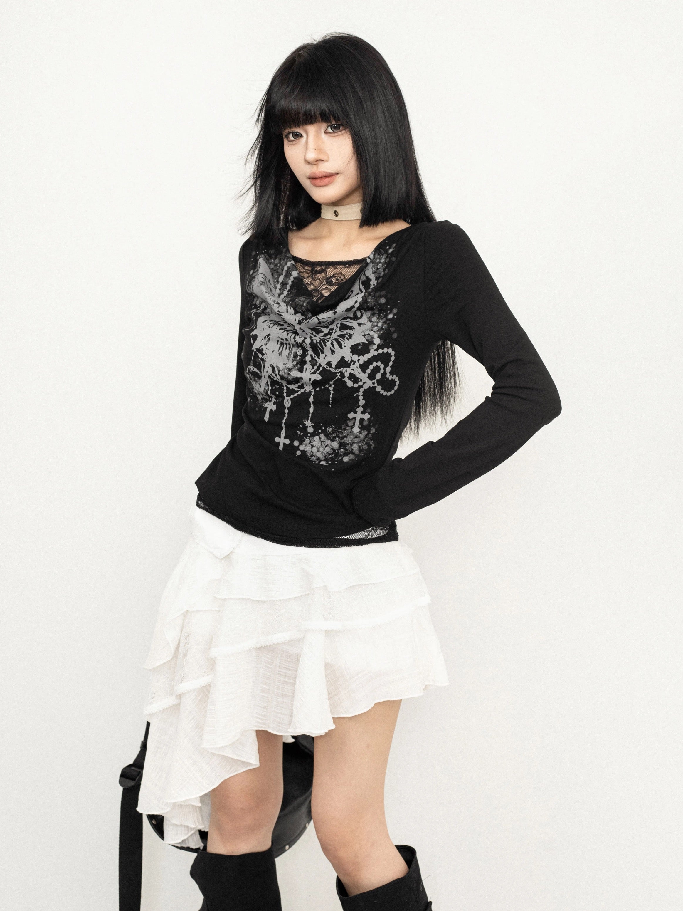 Veil Cross Long Sleeve Top