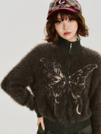Fuzzy Butterfly Zip Cardigan