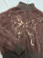 Fuzzy Butterfly Zip Cardigan