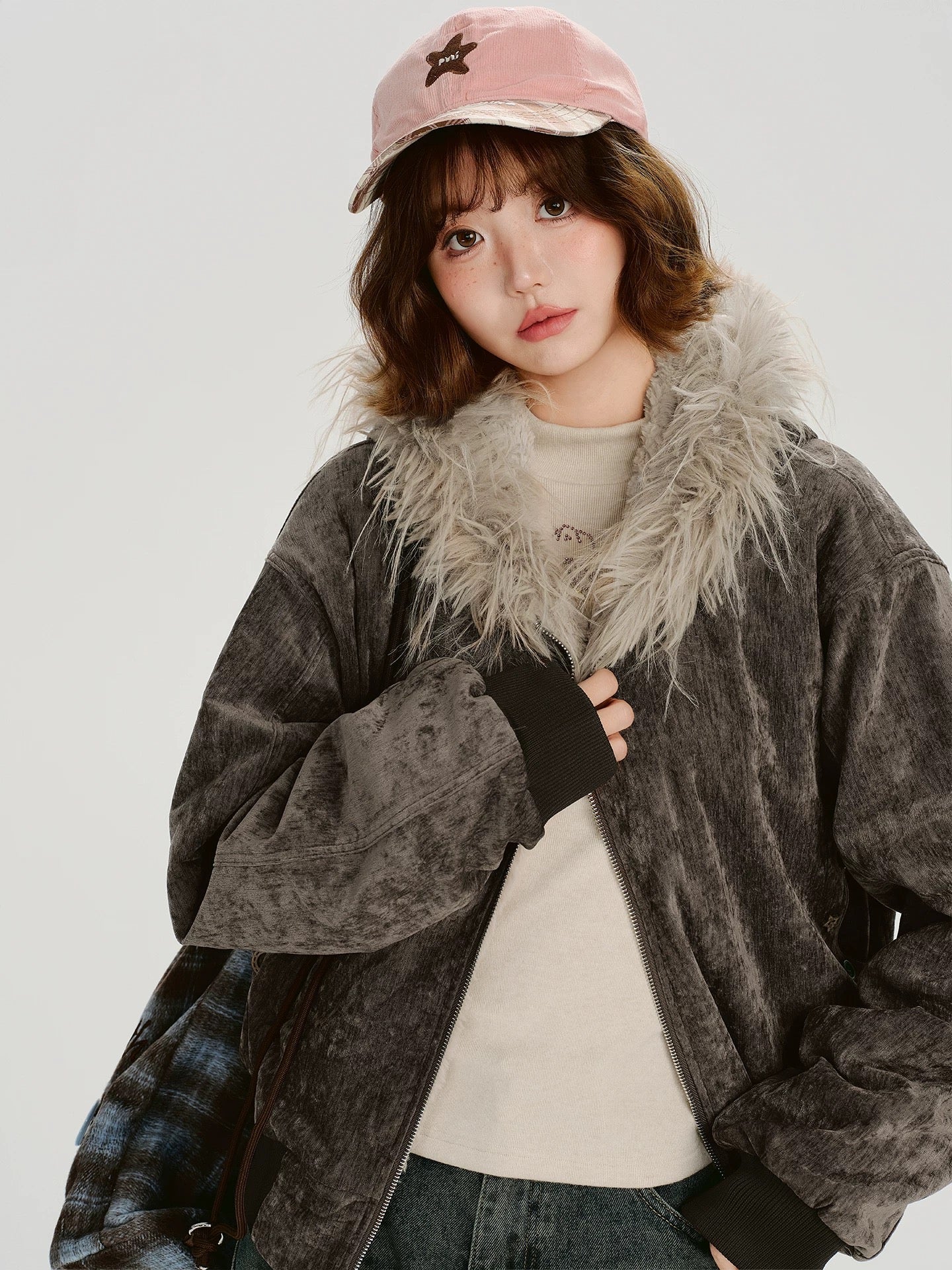 Butterfly Charm Fur Trim Jacket
