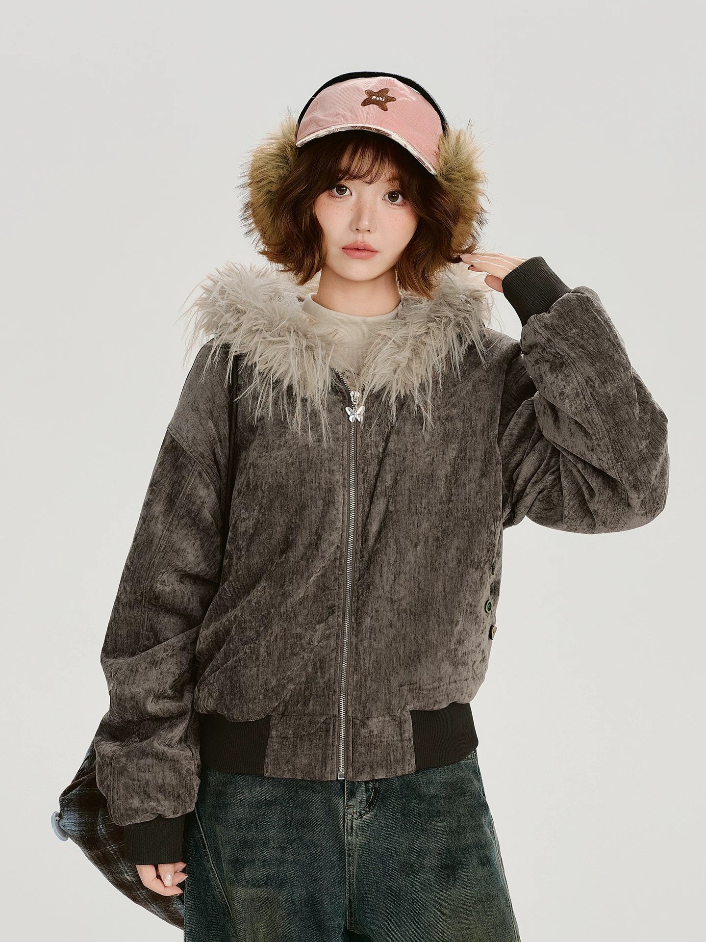 Butterfly Charm Fur Trim Jacket