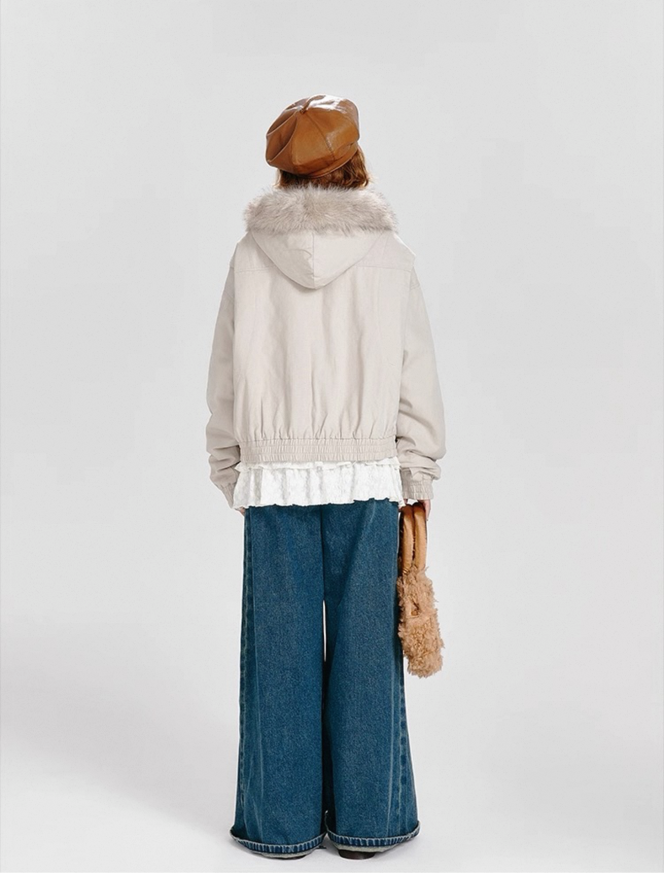 Fur-Lined Hooded Short Jacket