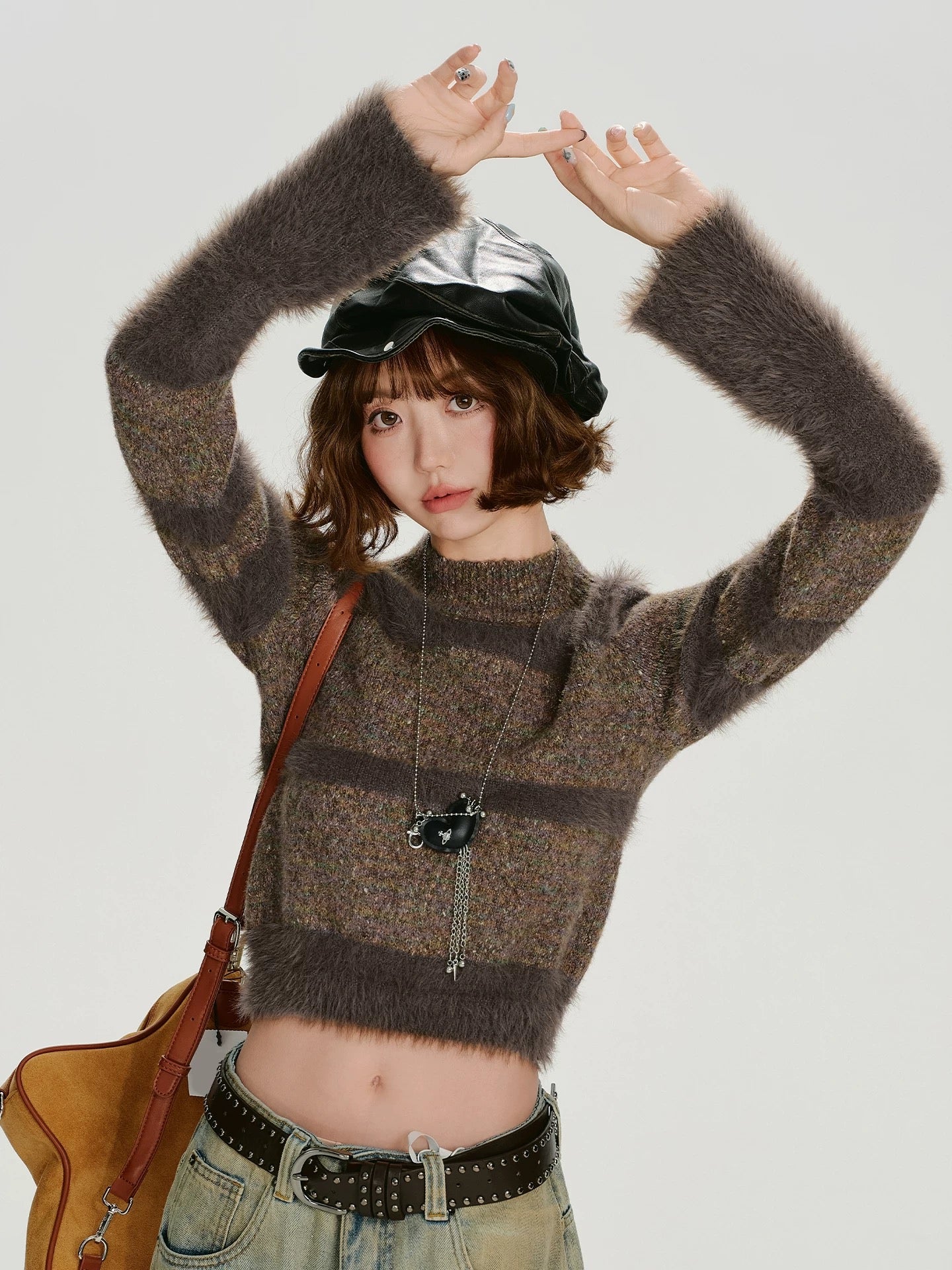 Cropped Fuzzy Knit Sweater