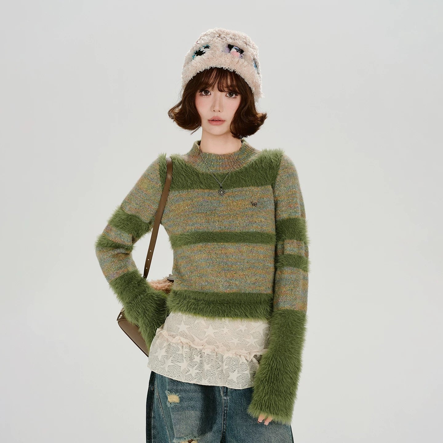 Cropped Fuzzy Knit Sweater