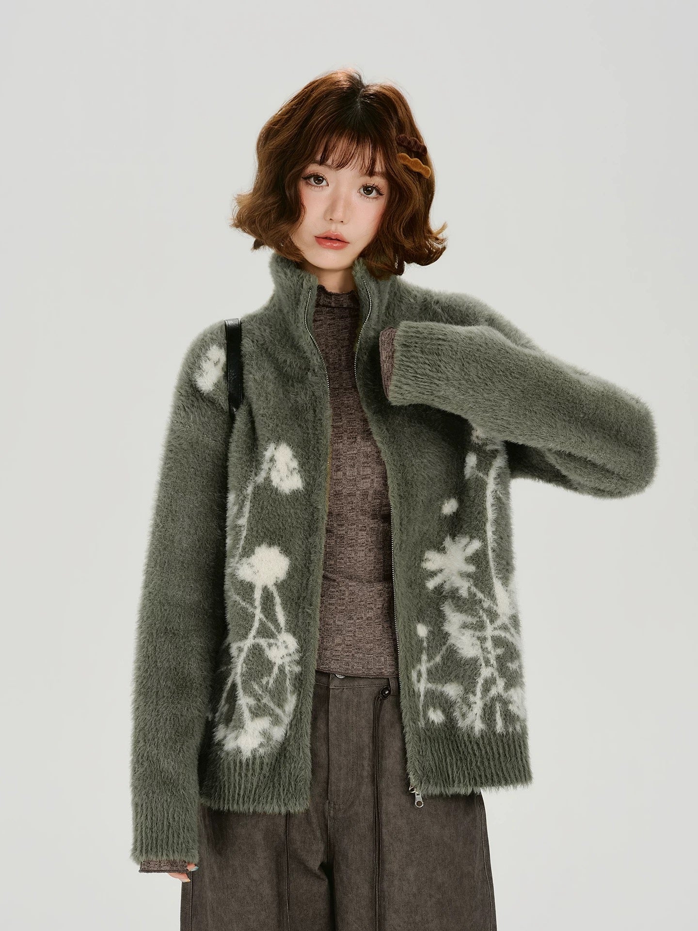 Moss Bloom Zip-Up Knit