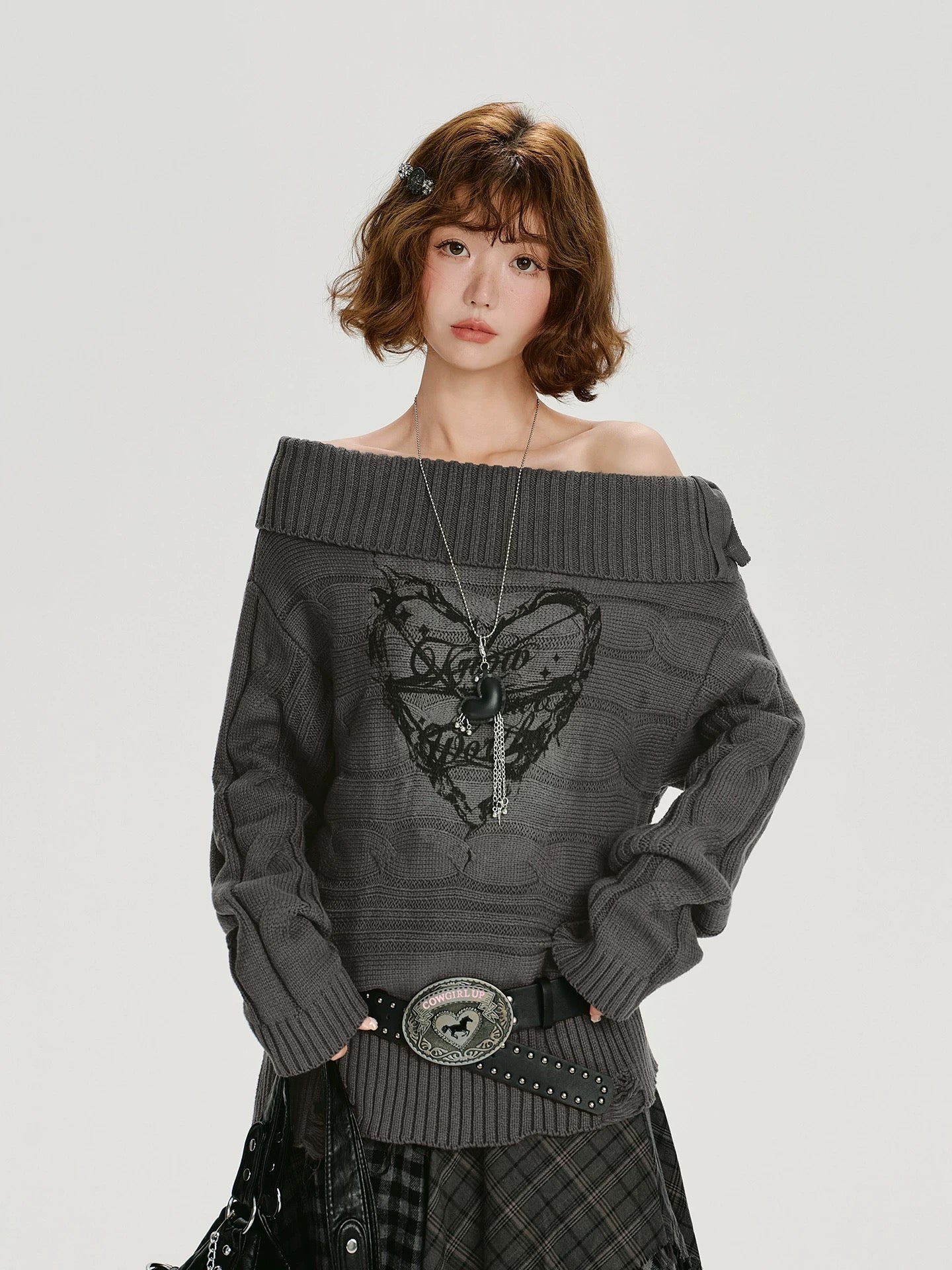 Off Shoulder Heart Sweater