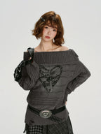 Off Shoulder Heart Sweater