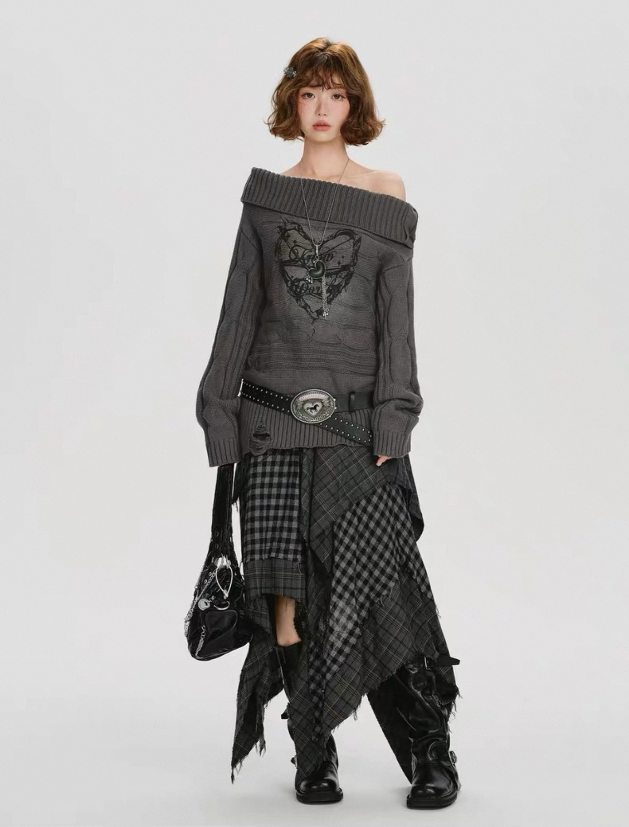 Off Shoulder Heart Sweater