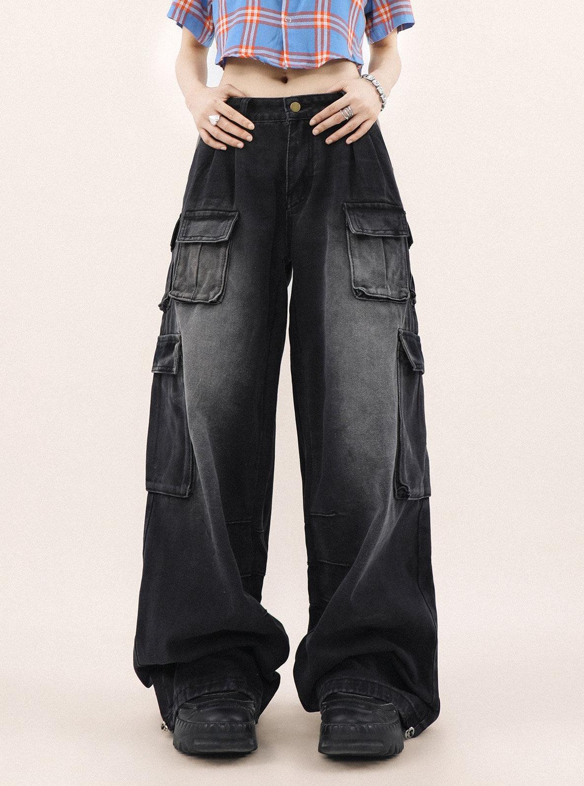 Washed Cargo Denim Jeans